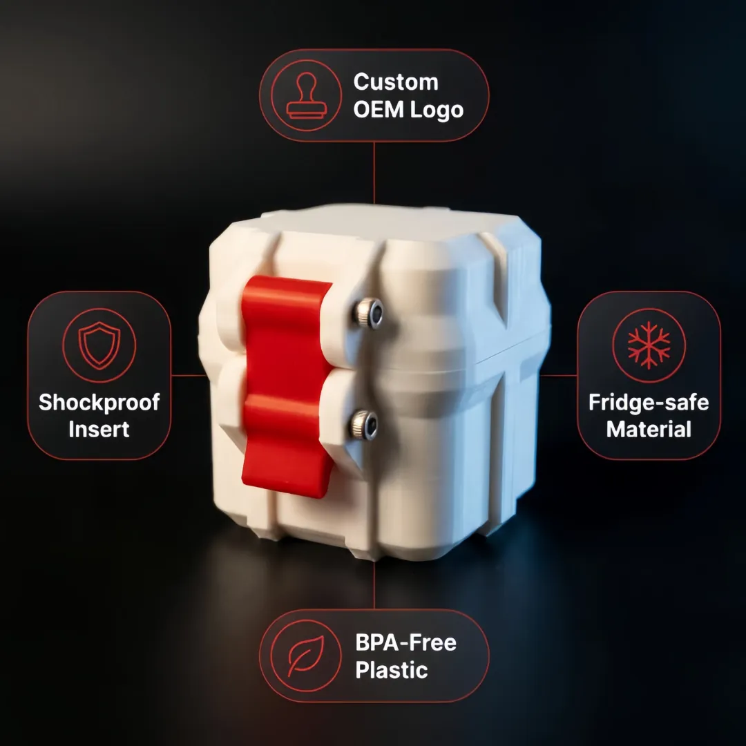Shockproof 3ml 4-slot vial holder with BPA-free PETG shell and OEM logo option